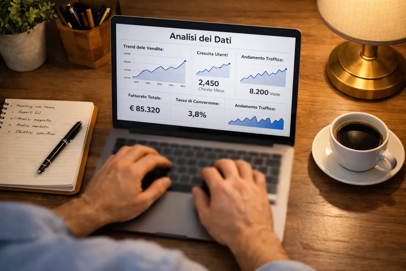 Persona che analizza statistiche di calcio su un laptop