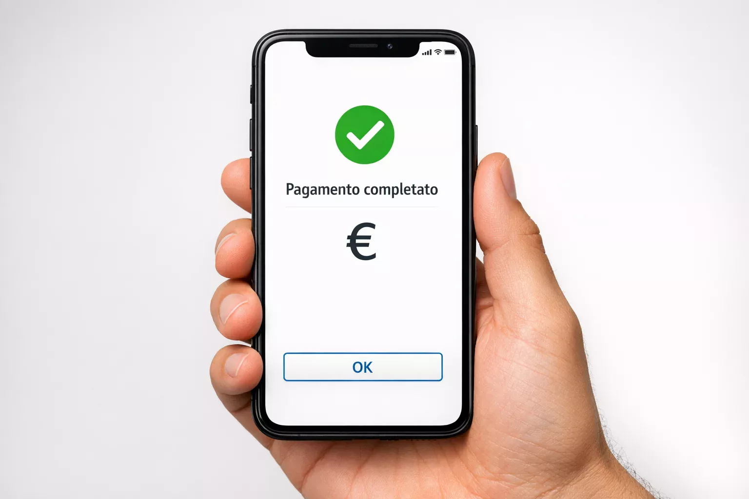 Smartphone che mostra una schermata di conferma pagamento sicuro