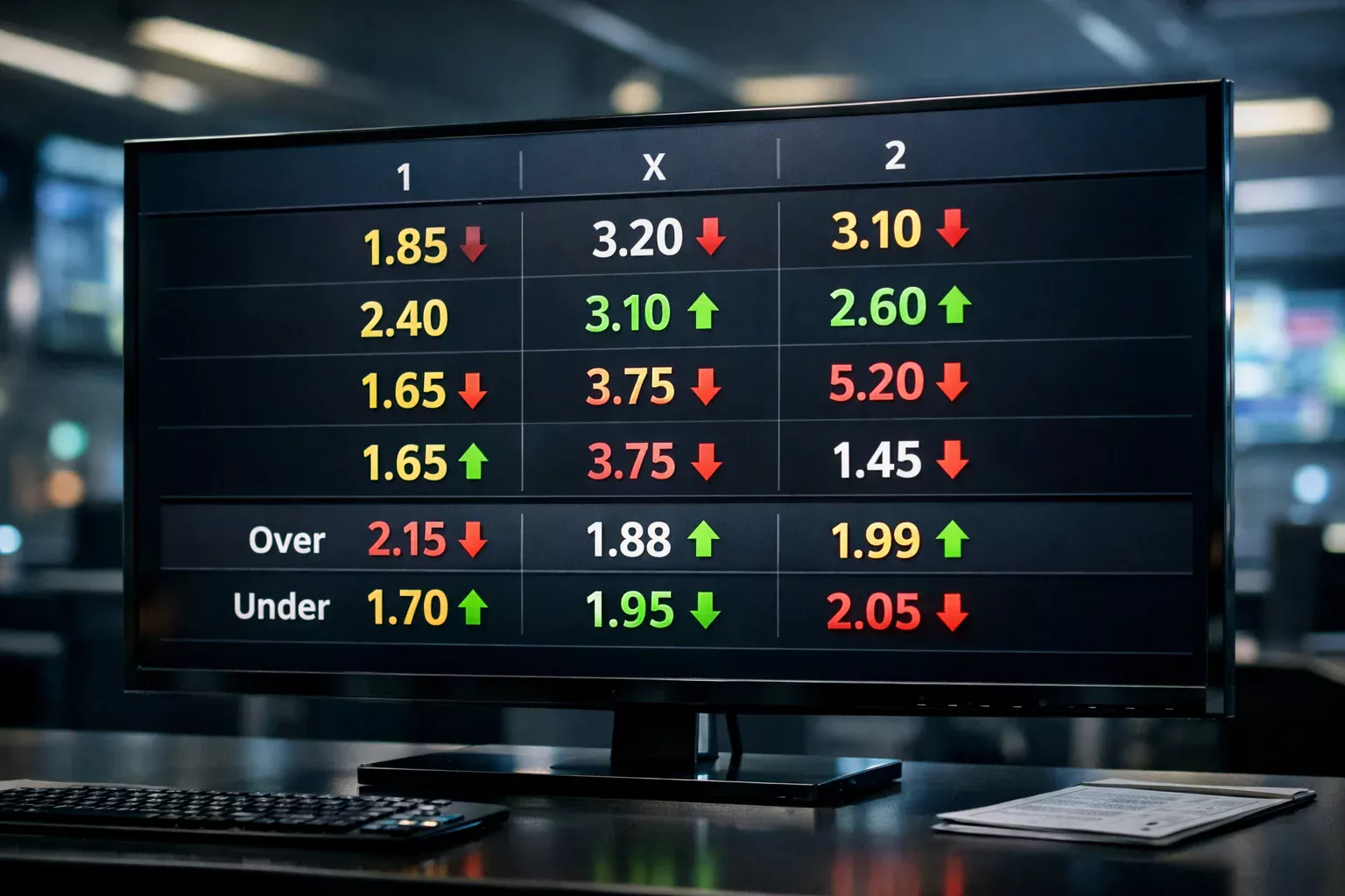 Schermo con quote che cambiano in tempo reale durante una partita